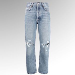 AGOLDE Light Blue Distressed Straight-Leg Jeans